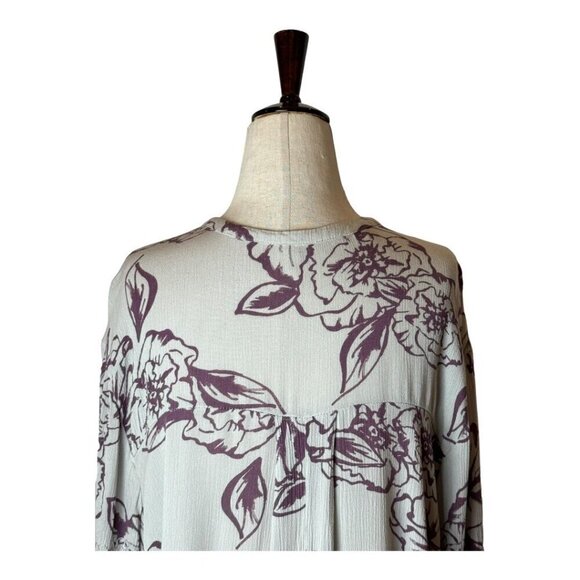Free People Dress Women Small Gray Purple Floral Swing Flowy Key Hole Tunic Mini - Picture 6 of 11